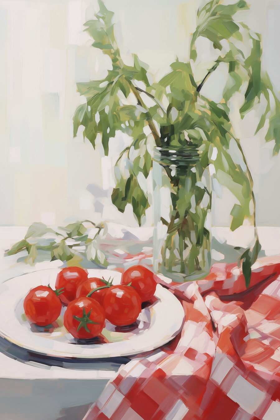 Tomates sobre mantel — diseño completo