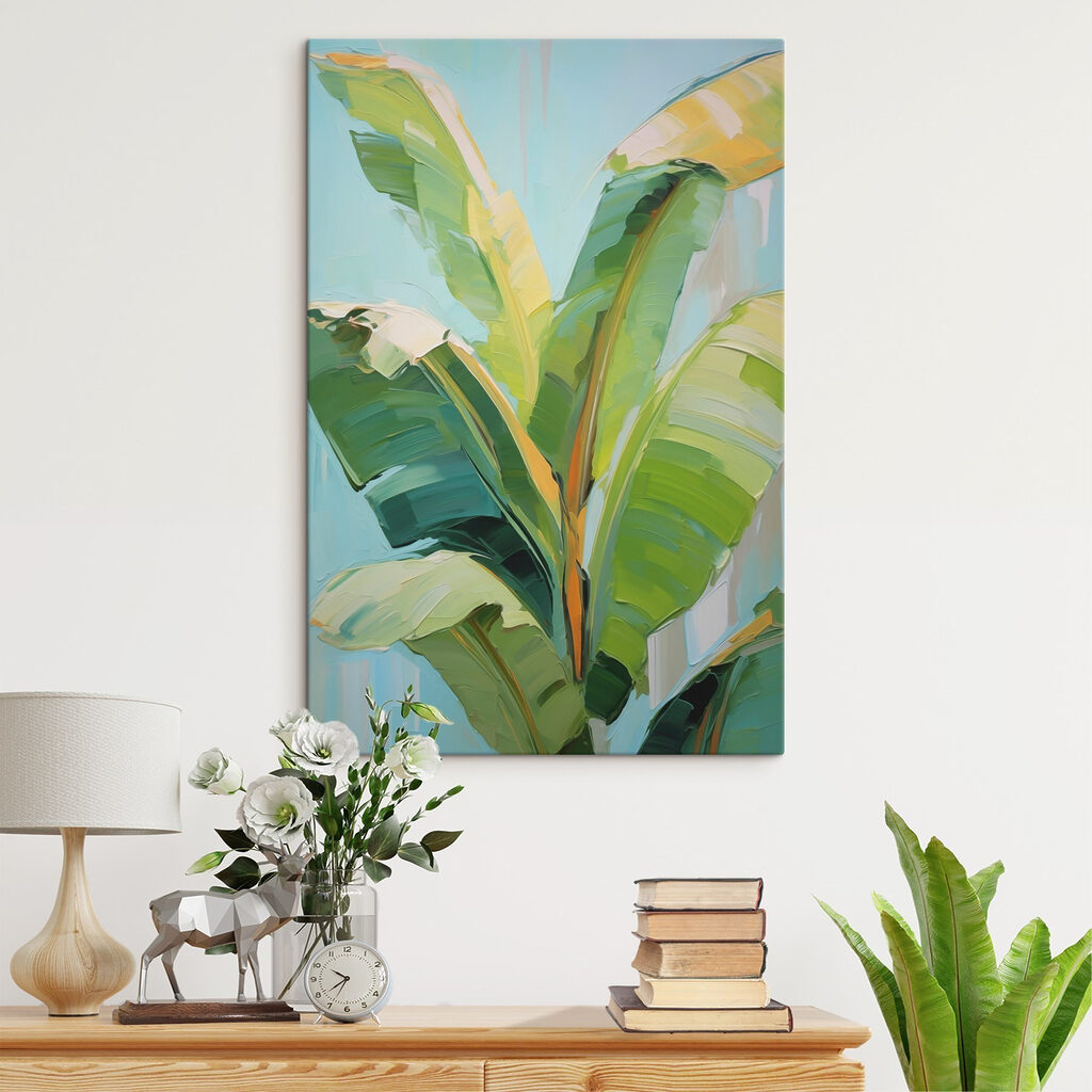 Hojas tropicales sobre azul — interior 1