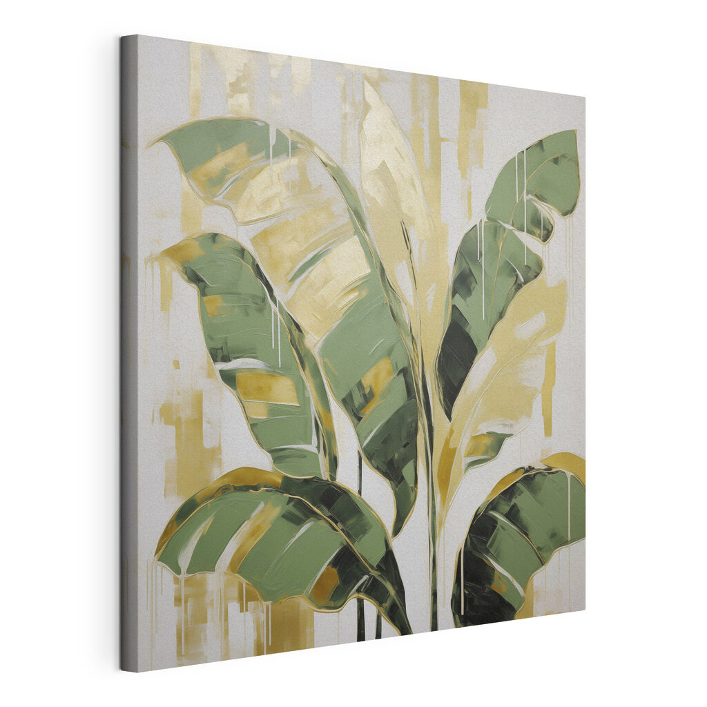 Monstera con trazos anchos, lienzo tensado con el borde envolvente