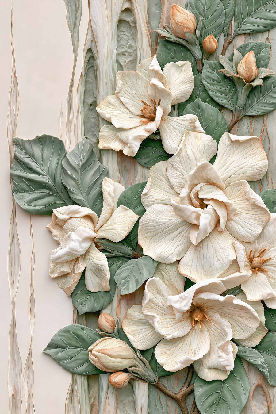 Flores entre hojas redondas — diseño completo