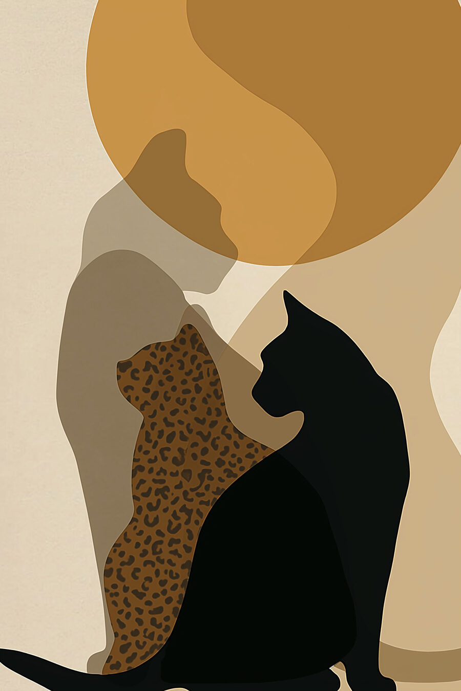 Gatos ante el sol — diseño completo