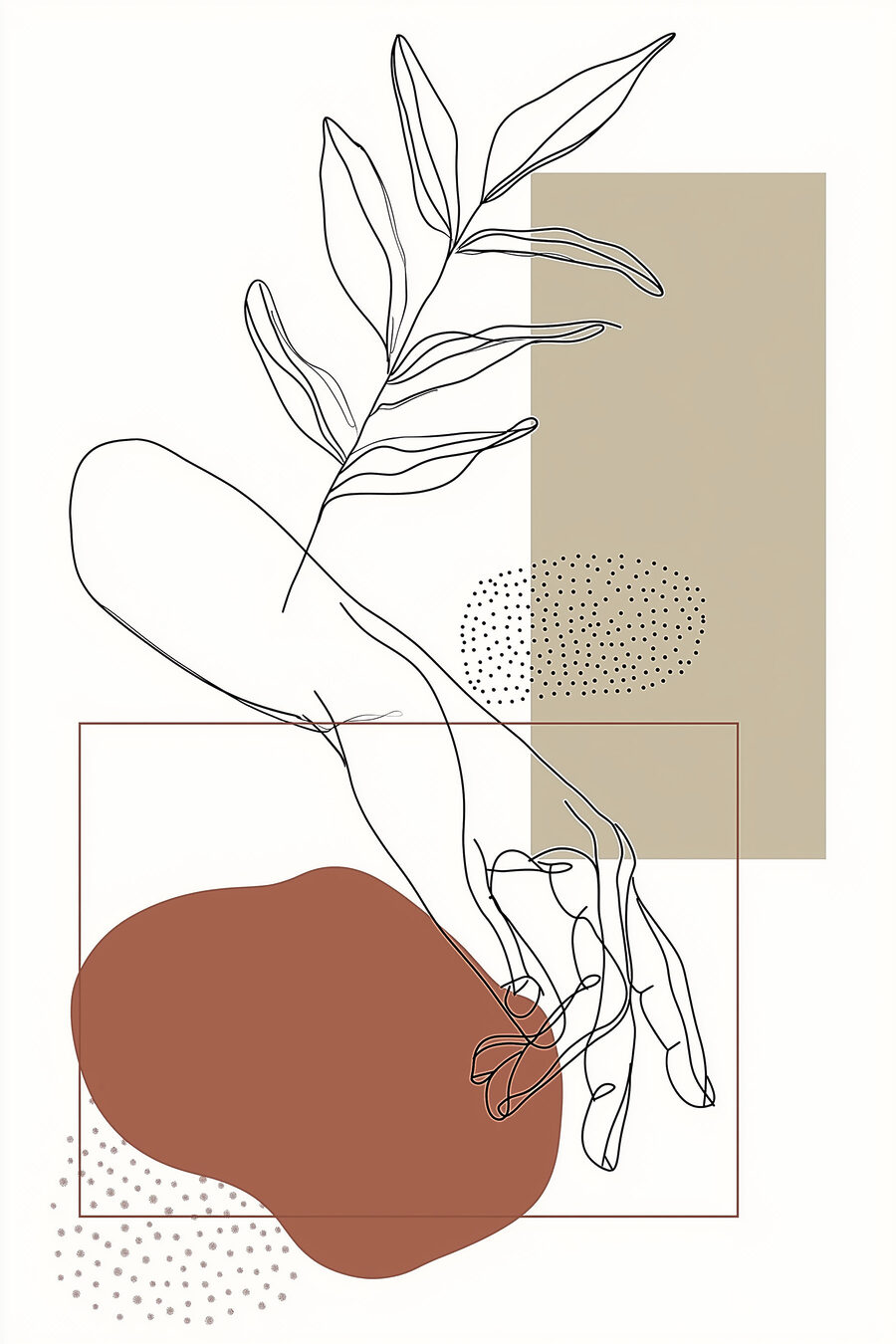 Mano entre hojas — diseño completo