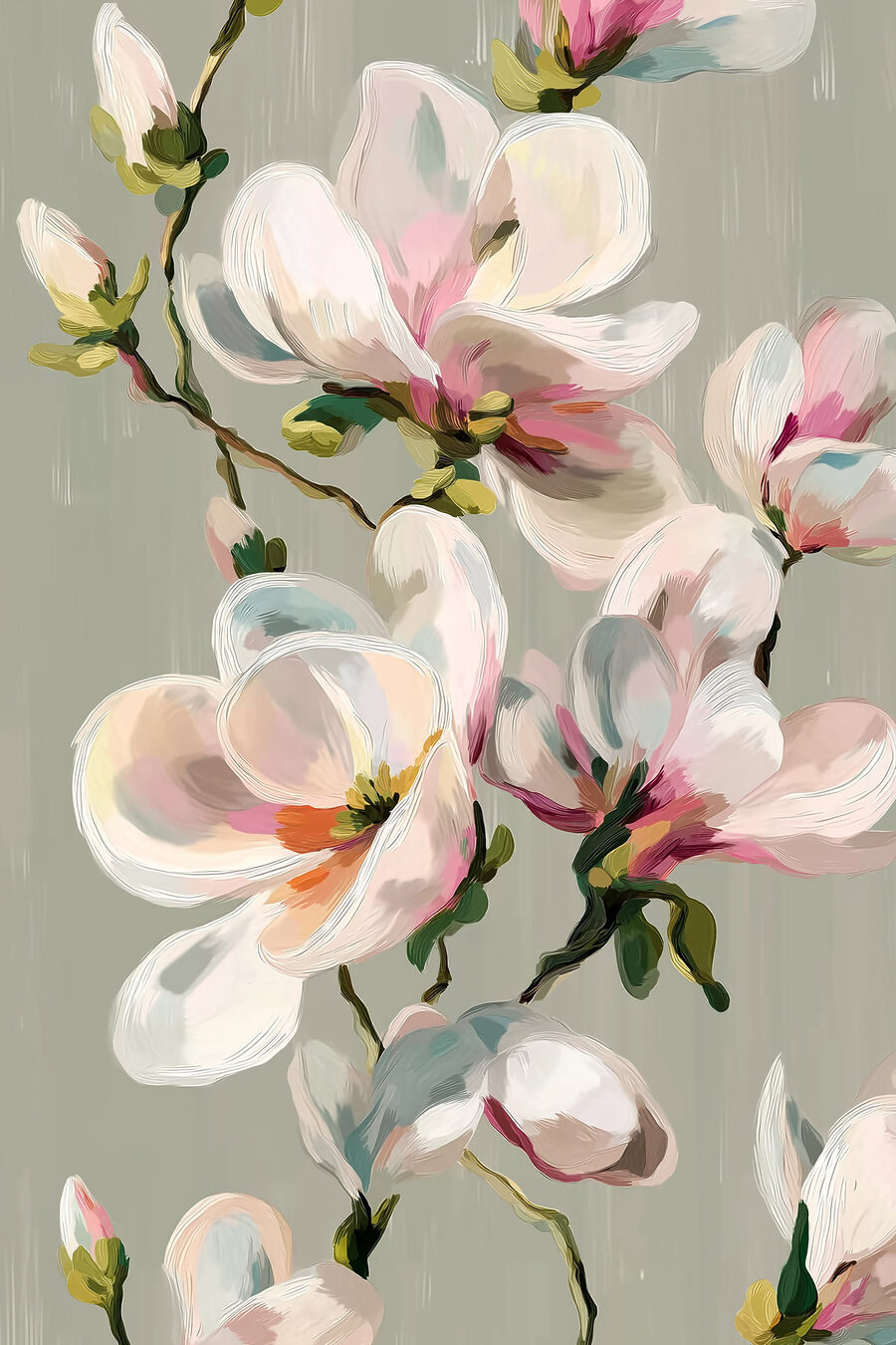 Magnolia rosa en pinceladas — diseño completo