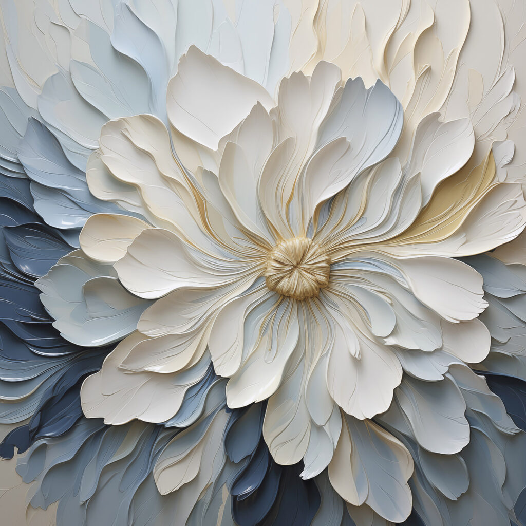 Flor blanca sobre azul — diseño completo