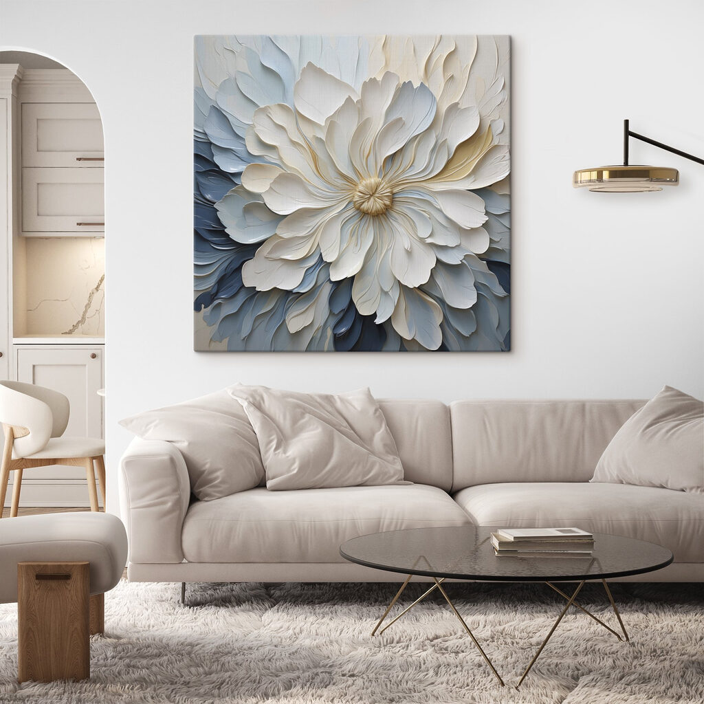 Flor blanca sobre azul — interior 1