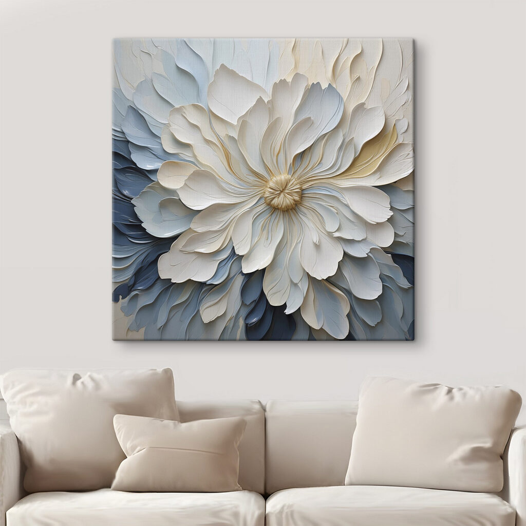 Flor blanca sobre azul — interior 2