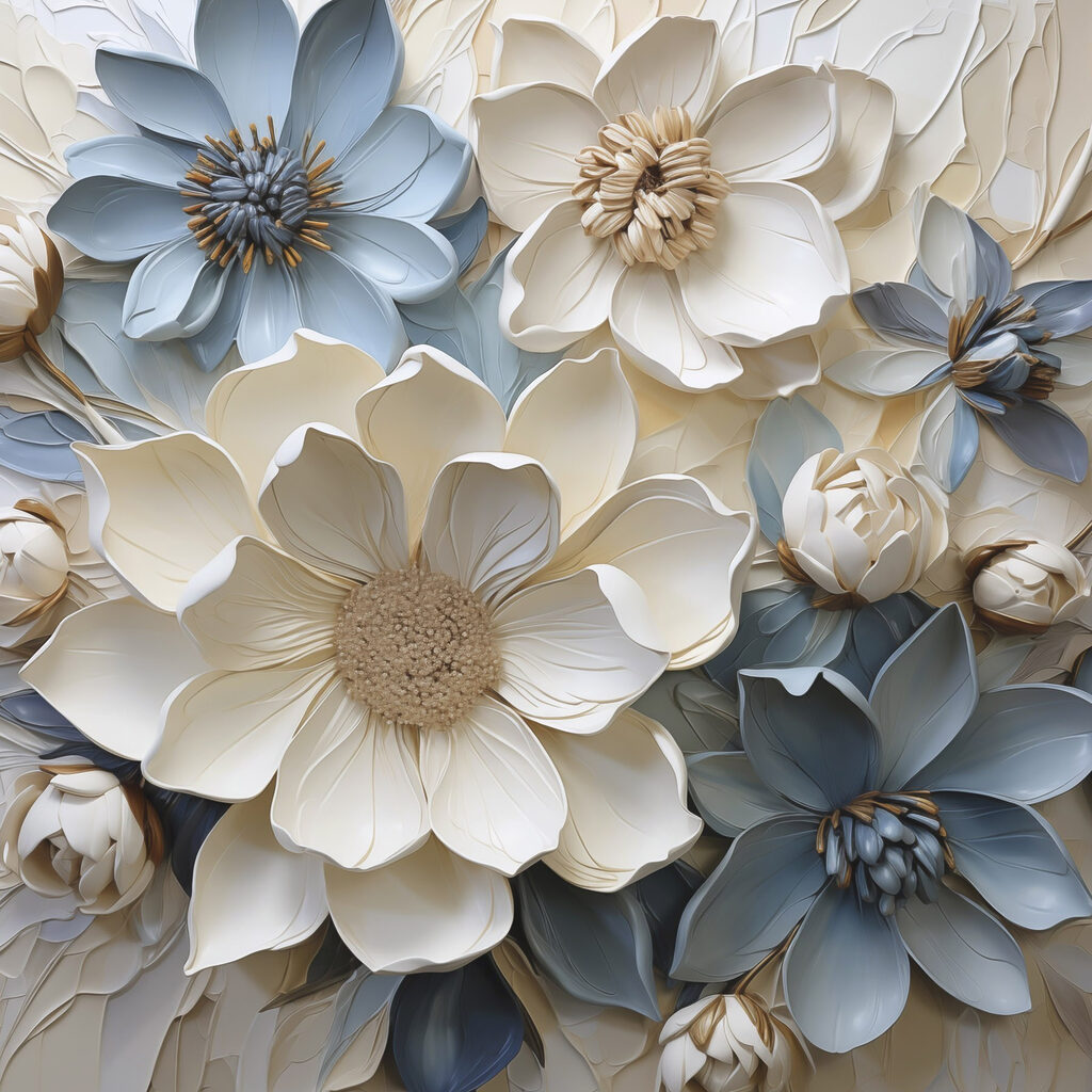 Flores azules entre blancas — diseño completo