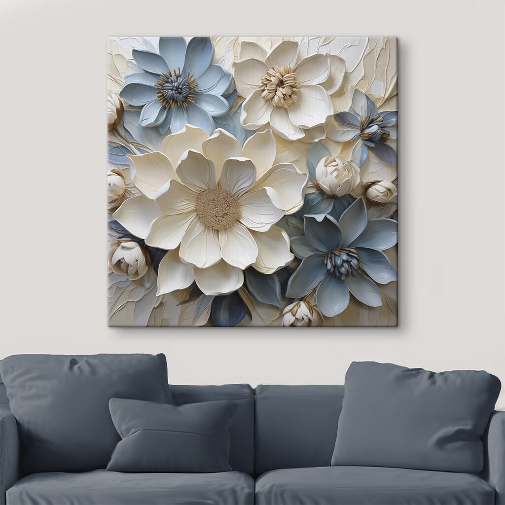 Flores azules entre blancas — interior 1