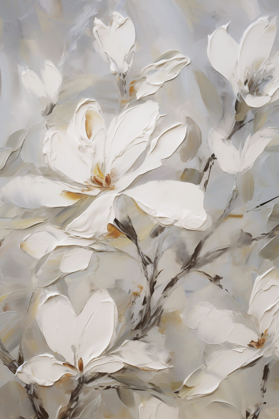 Flores blancas con trazos — diseño completo