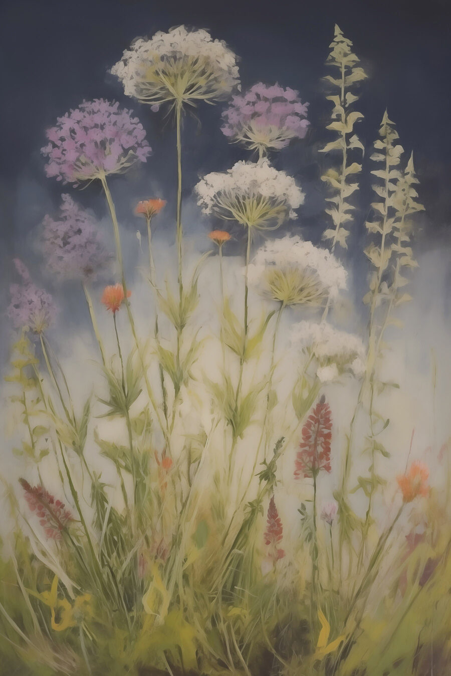 Flores lilas entre hierbas — diseño completo