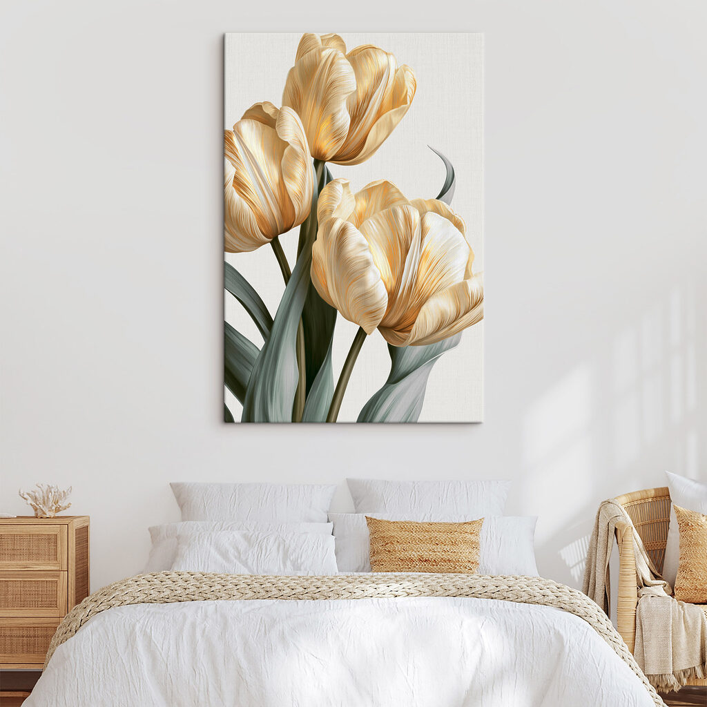 Tulipanes dorados en un interior