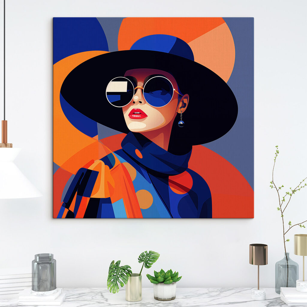 Mujer con gafas azules en un interior