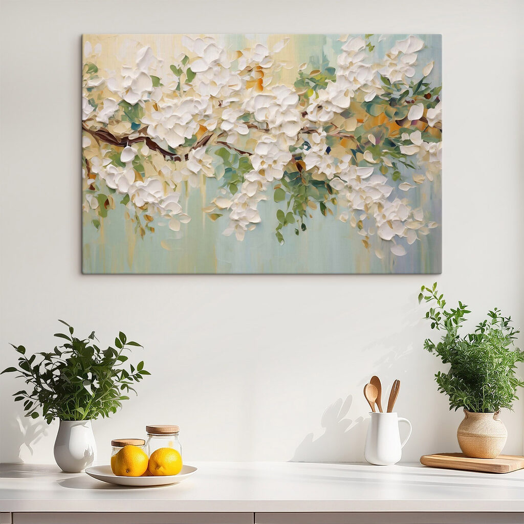 Racimos blancos sobre azul en un interior