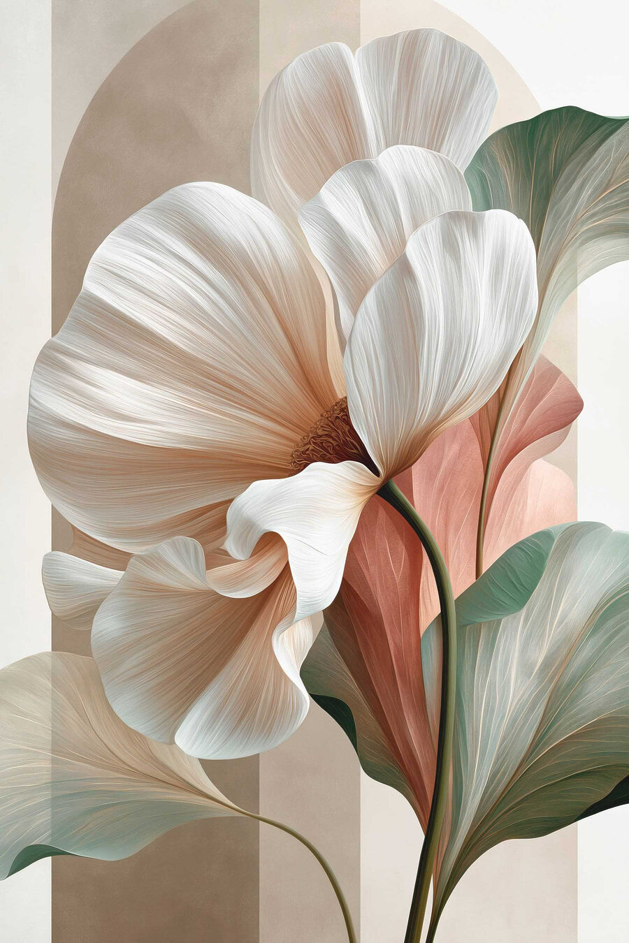 Flor blanca, hojas pastel — diseño completo