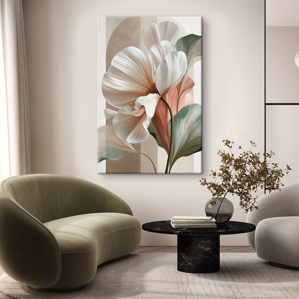 Flor blanca, hojas pastel — interior 1