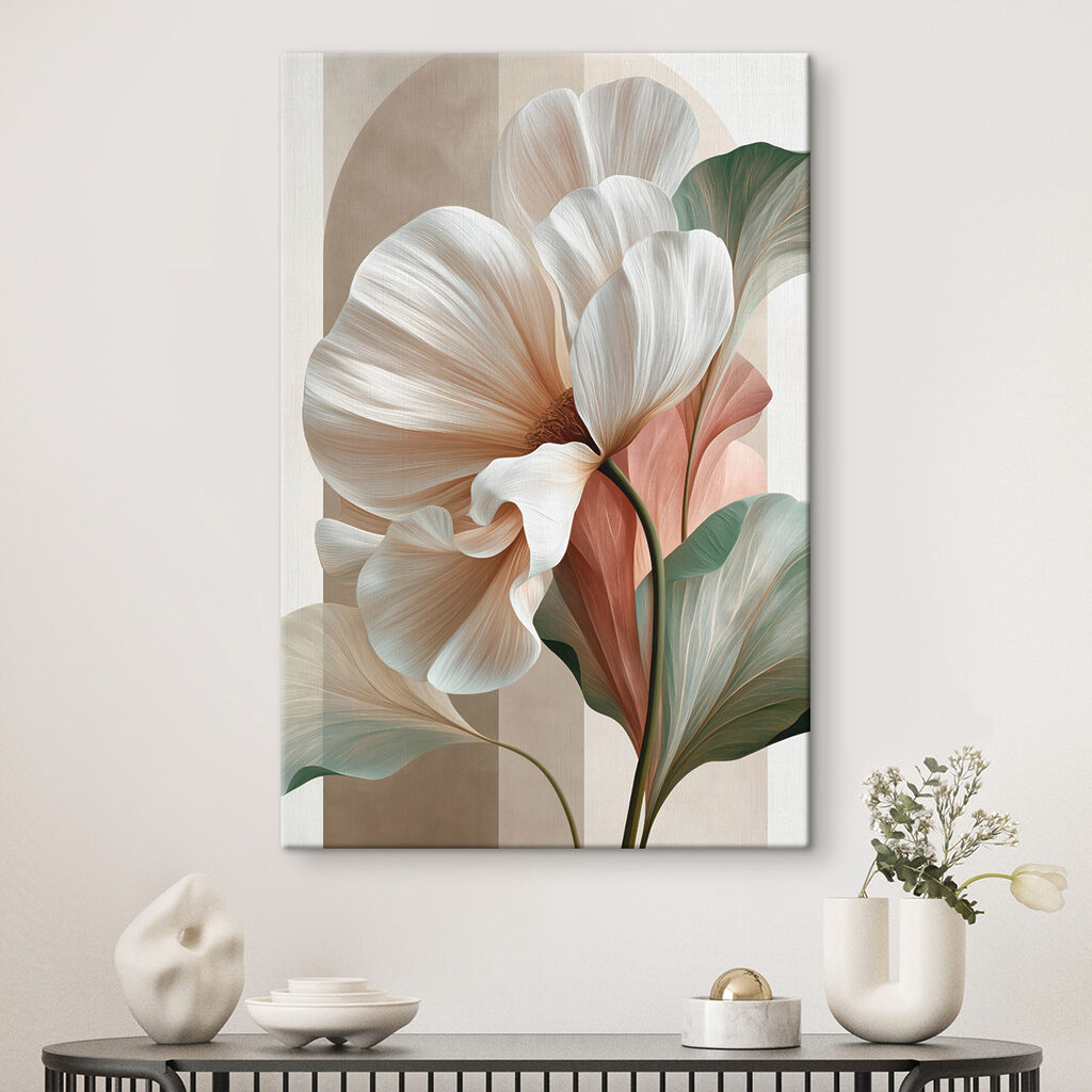 Flor blanca, hojas pastel — interior 2