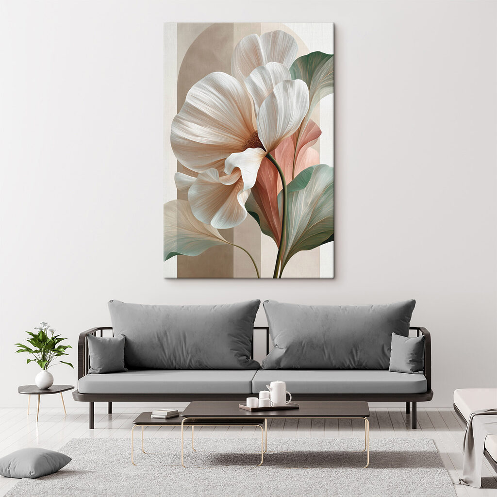 Flor blanca, hojas pastel — interior 3