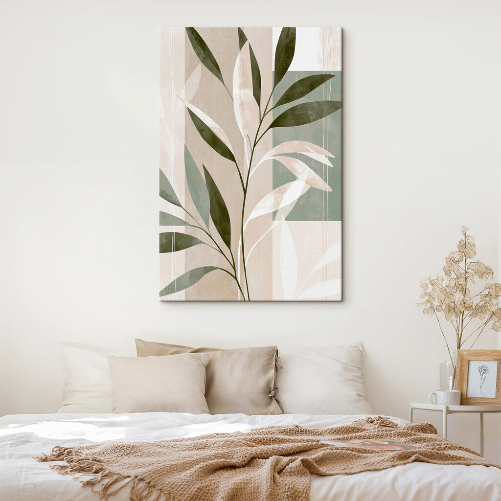 Ramitas blancas, verde oliva en un interior