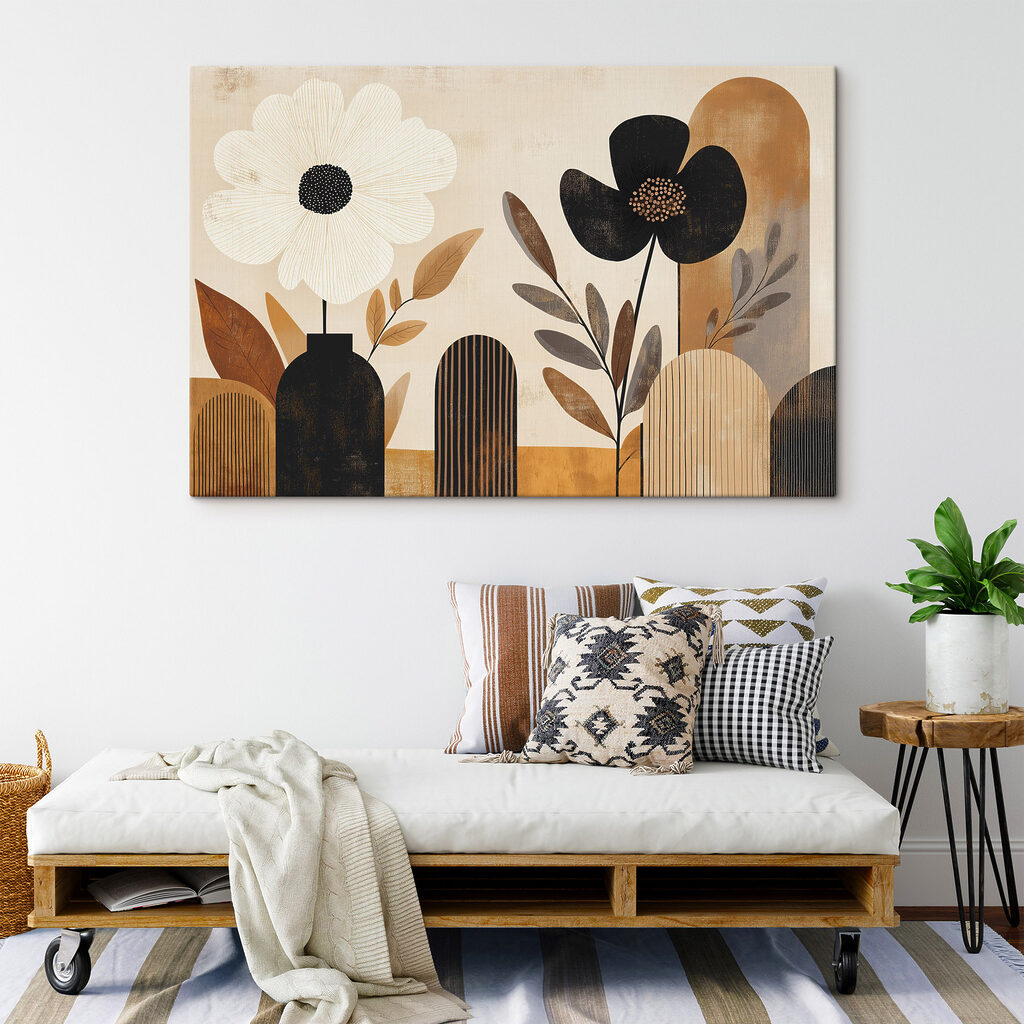 Flores gráficas entre arcos — interior 2