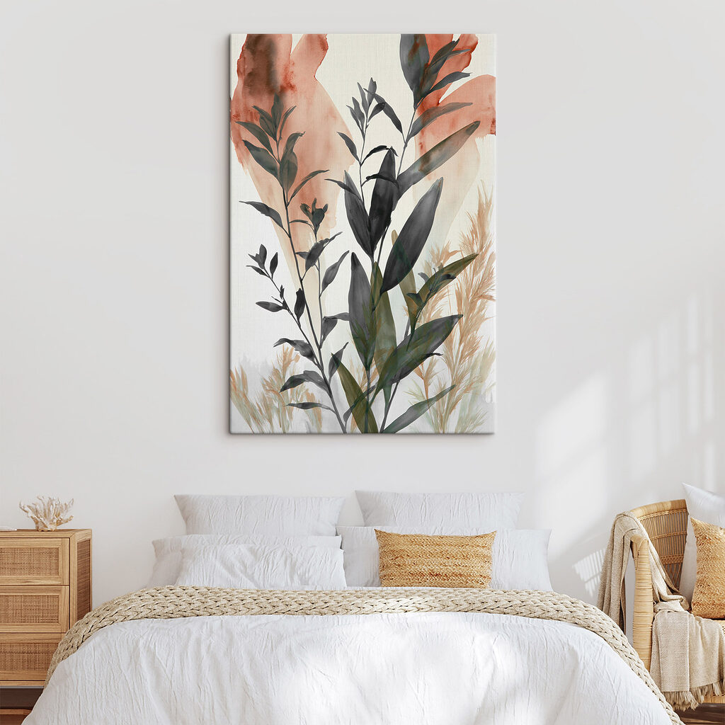 Hojas oscuras sobre rosa — interior 2