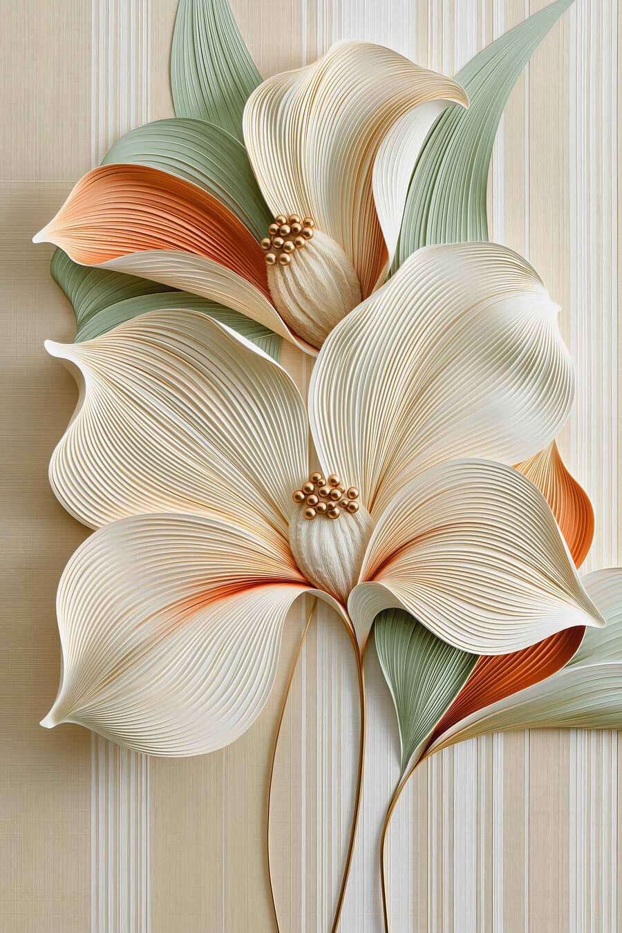 Flores blancas, bordes naranjas — diseño completo
