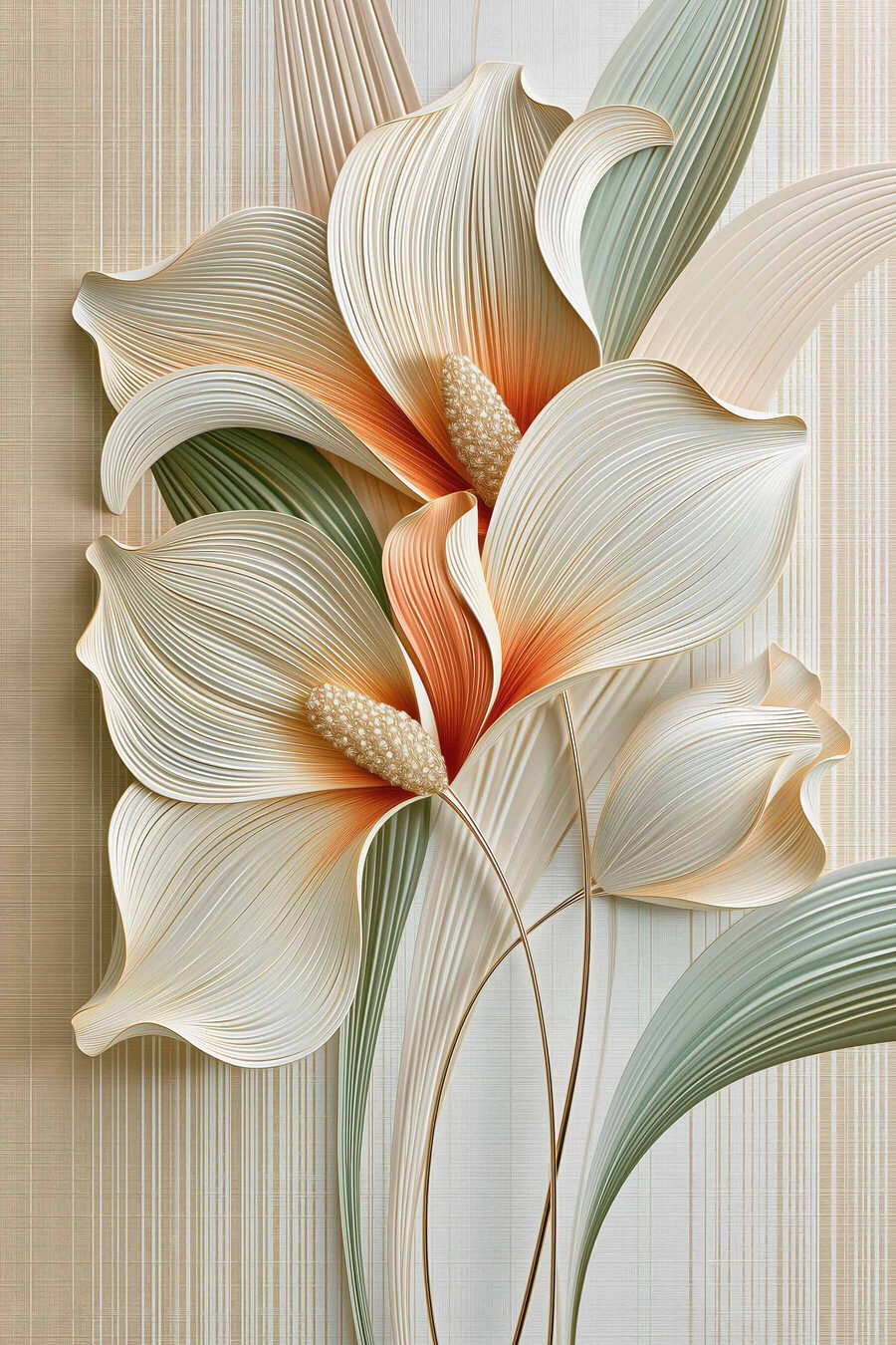 Flores crema sobre verde — diseño completo