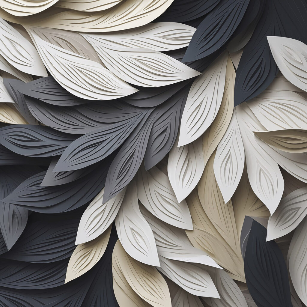 Hojas en gris profundo — diseño completo