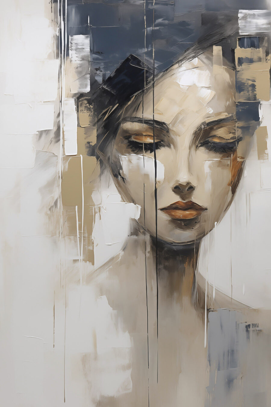 Mujer con ojos bajos — diseño completo