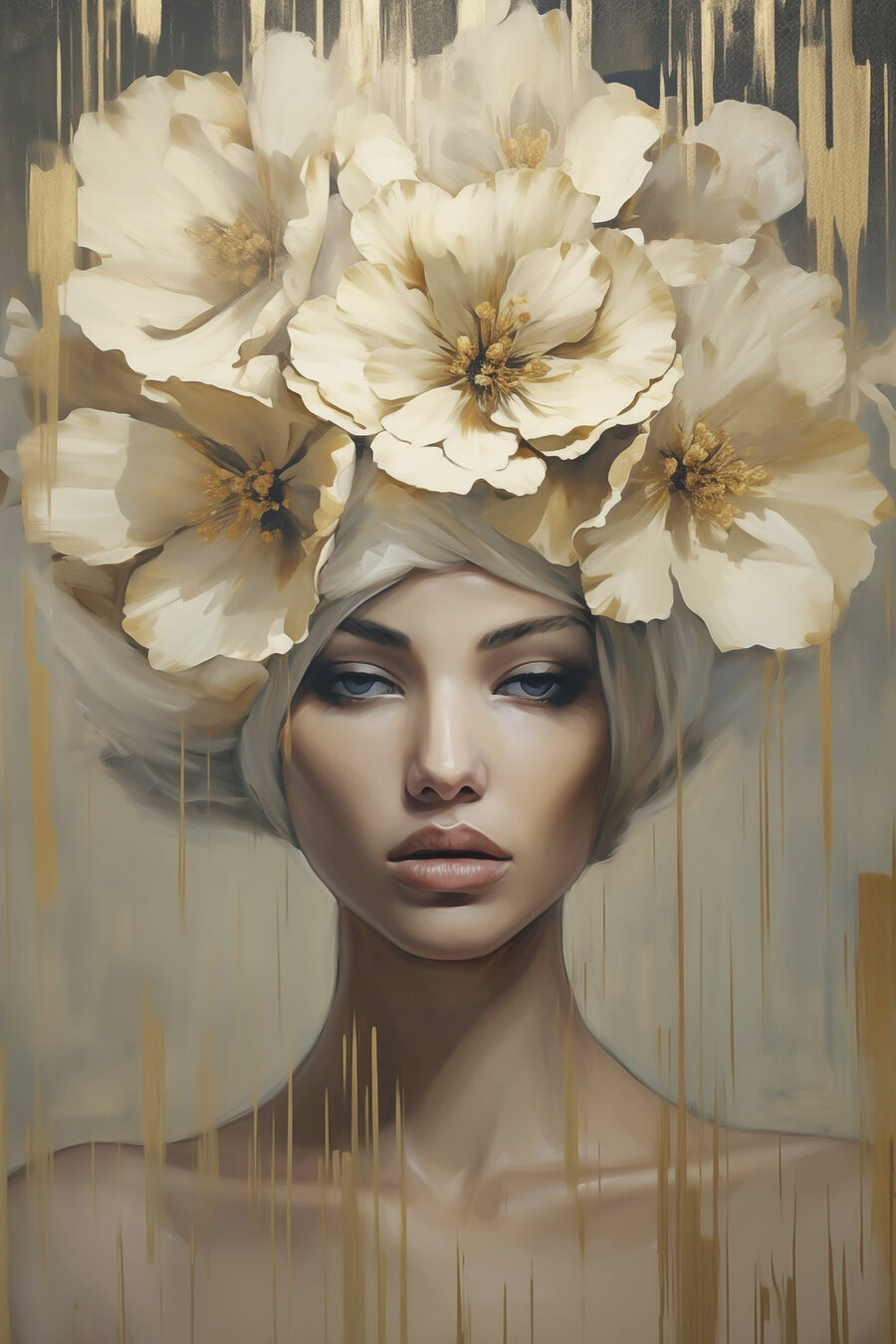 Mujer con corona blanca — diseño completo