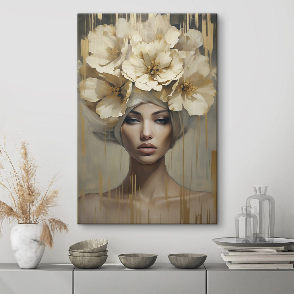 Mujer con corona blanca — interior 1