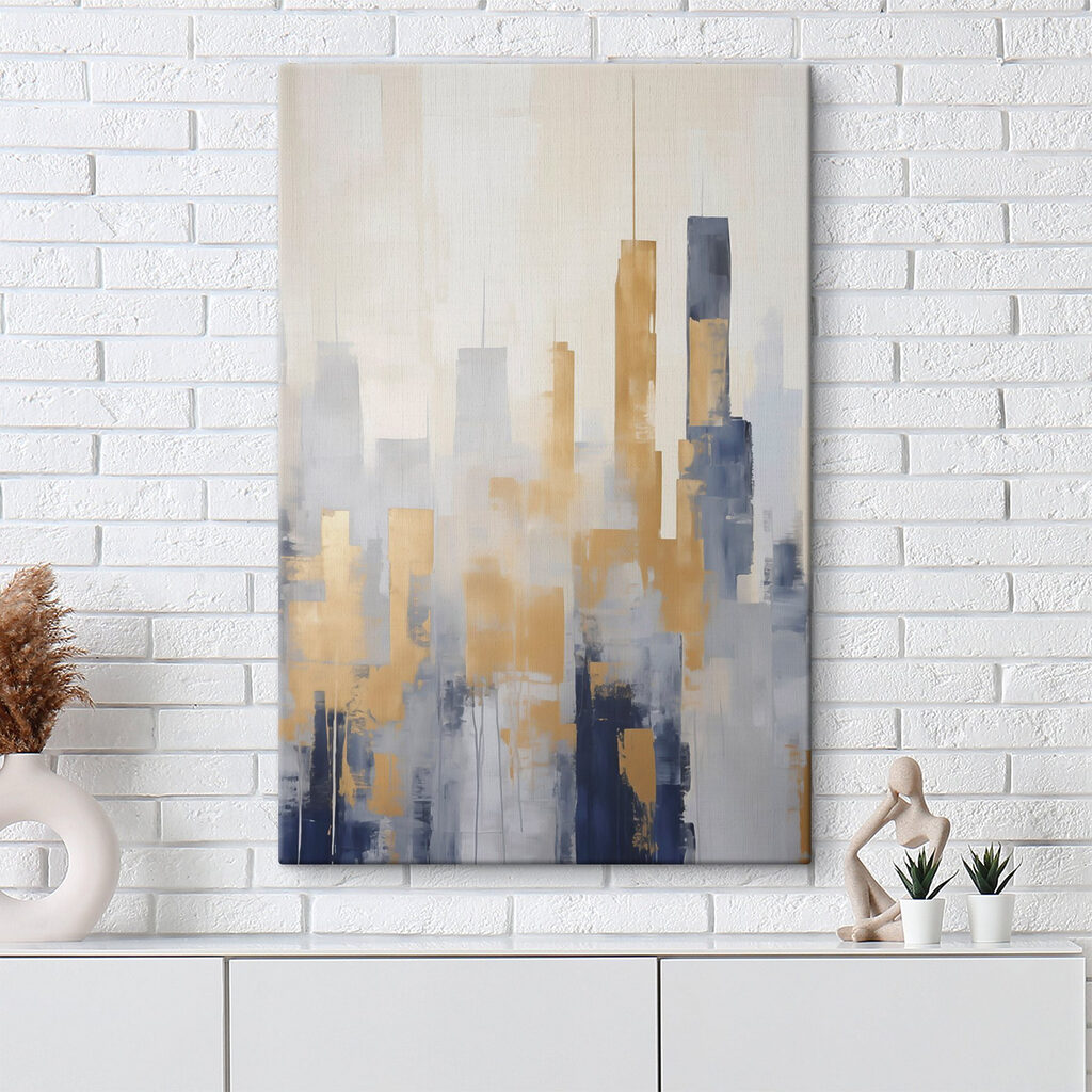 Torres de pintura azul en un interior