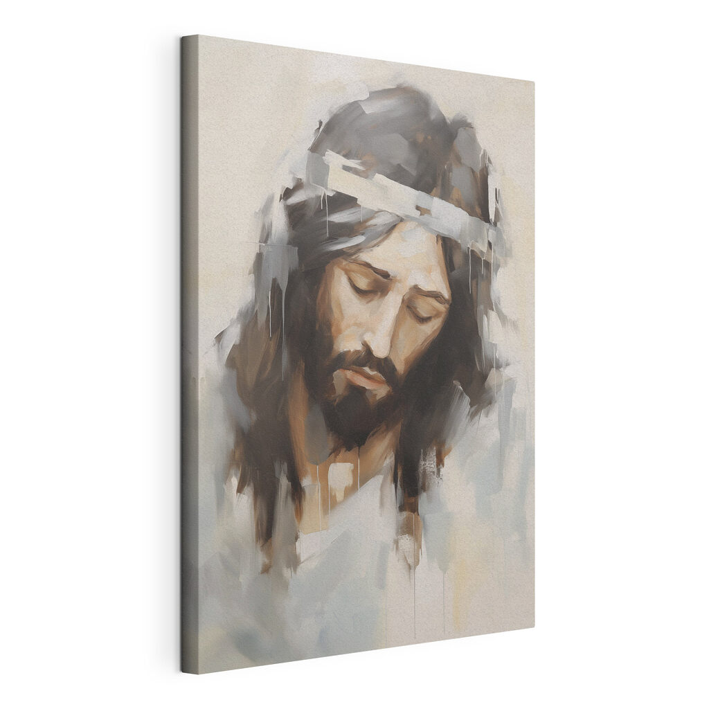 Jesús en tonos desgastados, lienzo tensado con el borde envolvente