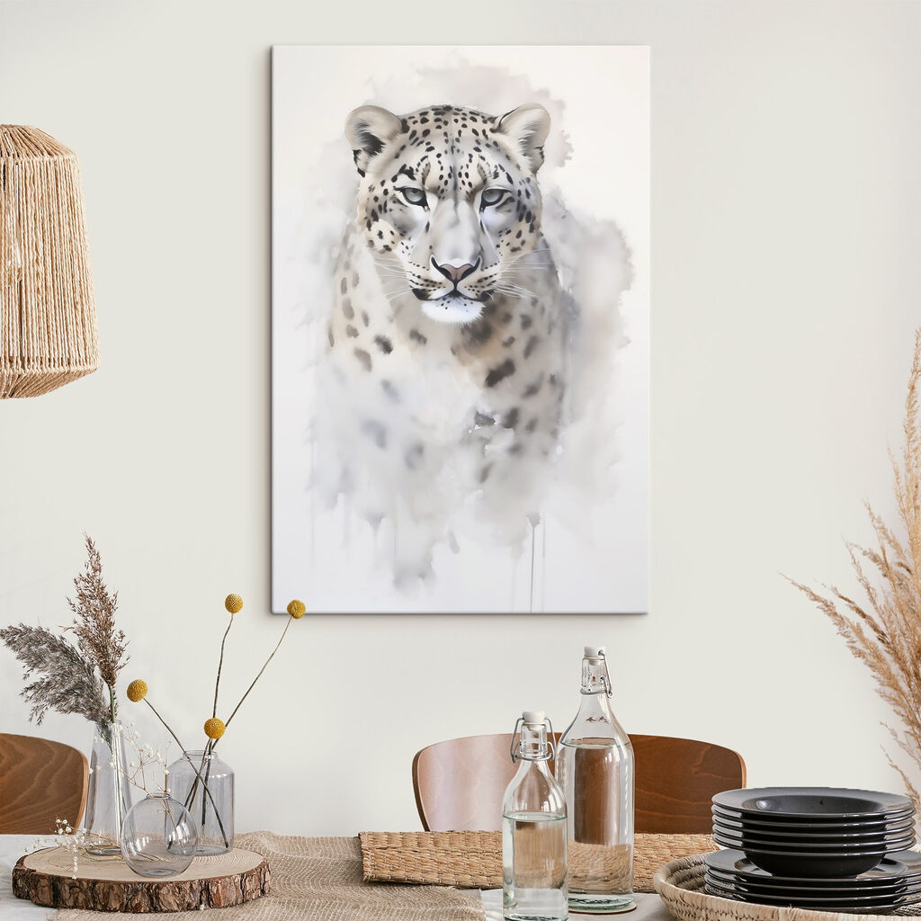 Leopardo entre trazos grises en un interior