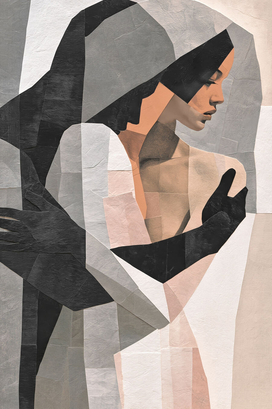 Abrazo en grises — diseño completo