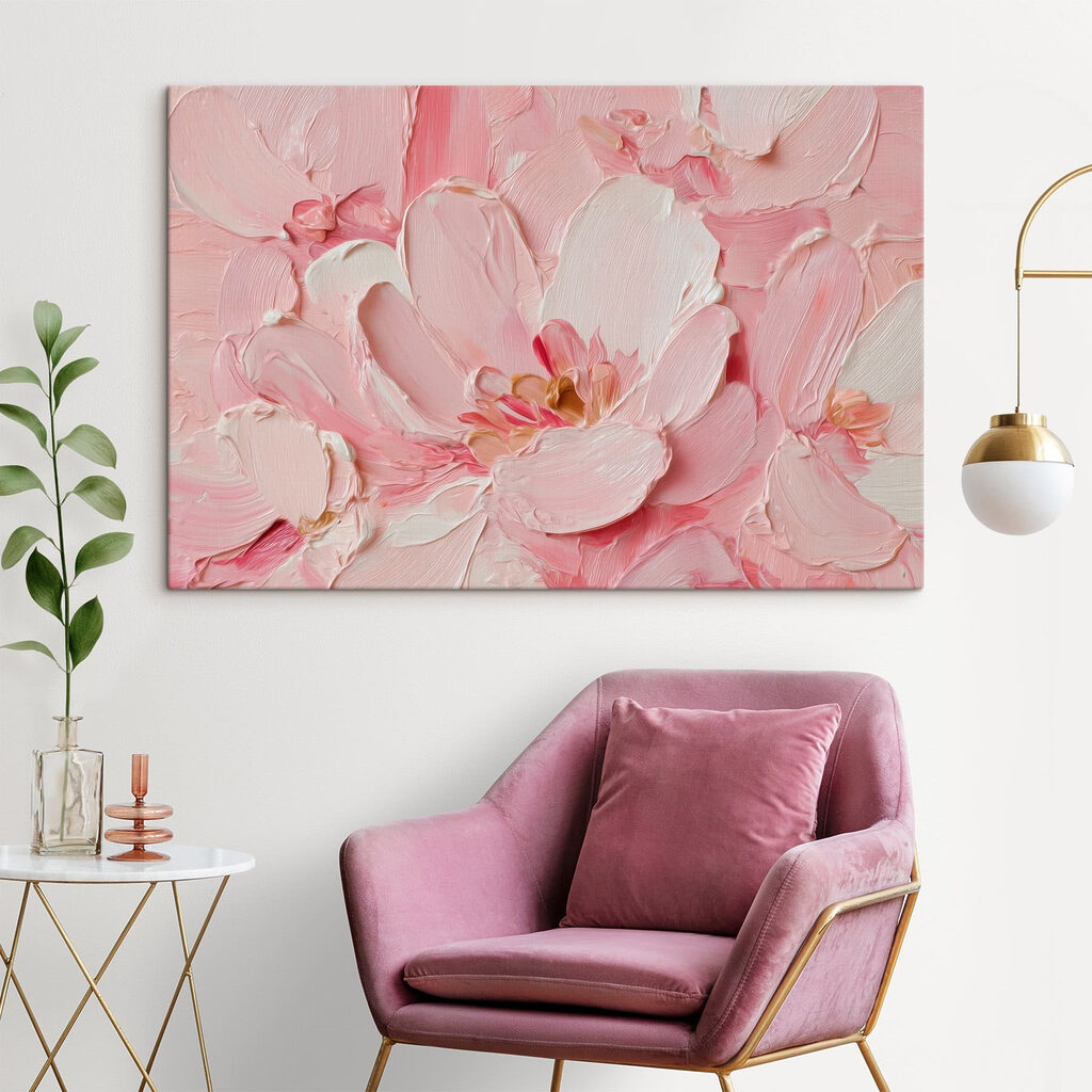 Flores rosas en relieve en un interior