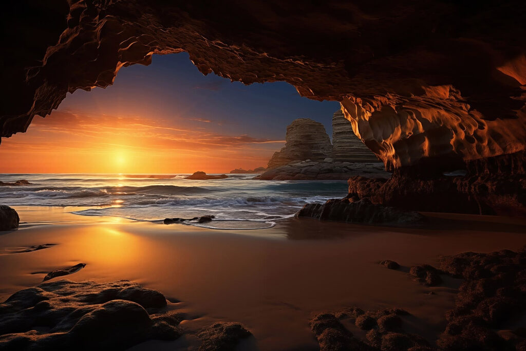 Atardecer desde la cueva — diseño completo