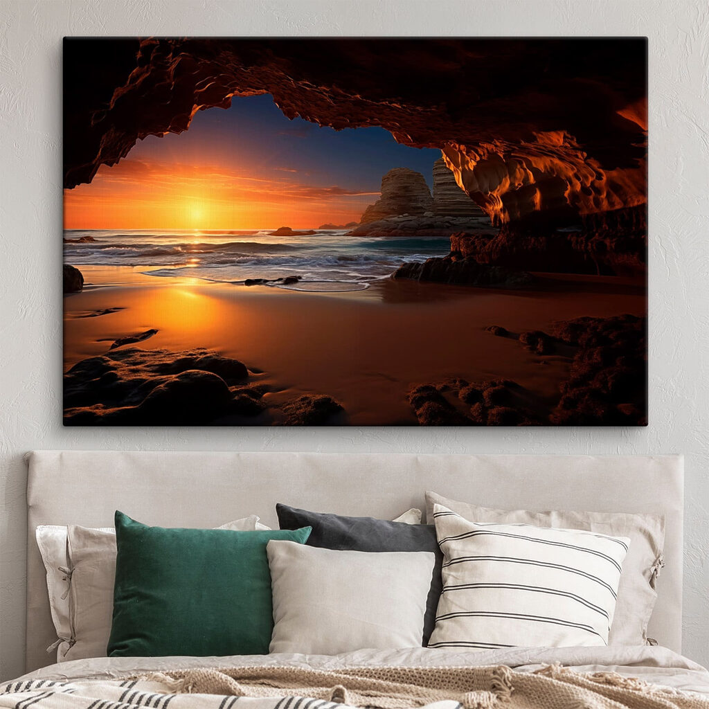 Atardecer desde la cueva en un interior