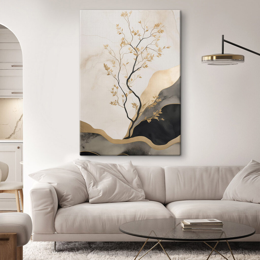 Árbol entre colinas oscuras en un interior