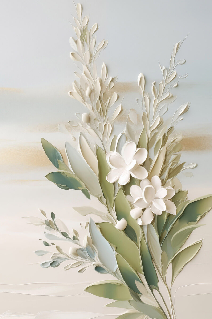 Flores blancas con olivo — diseño completo