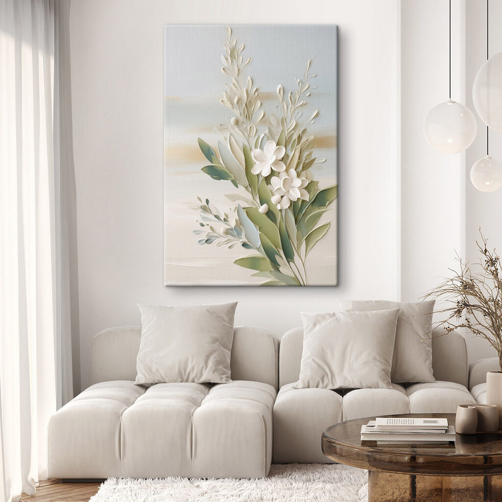 Flores blancas con olivo en un interior