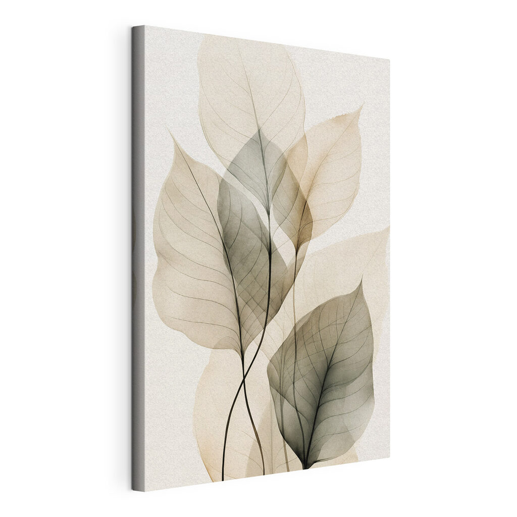 Hojas translúcidas con nervios, lienzo tensado con el borde envolvente