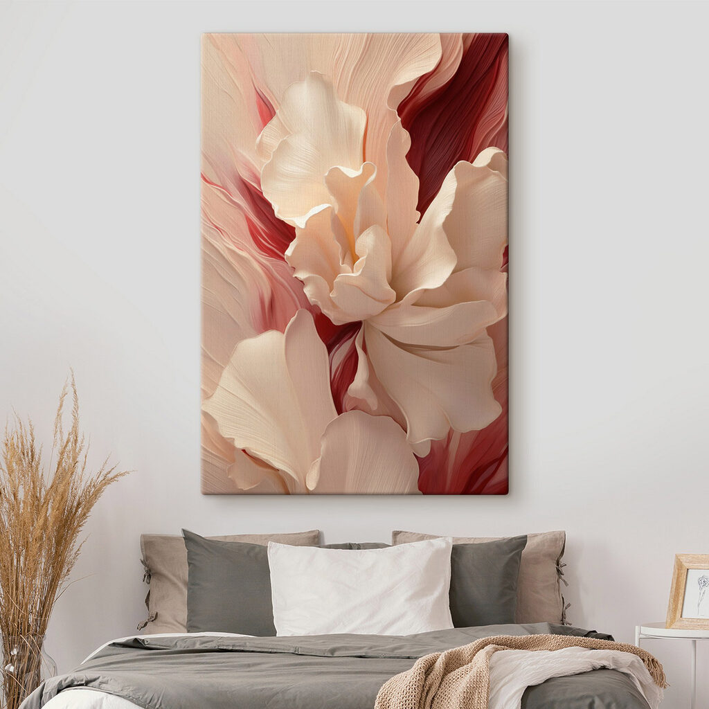Formas florales en rojo en un interior
