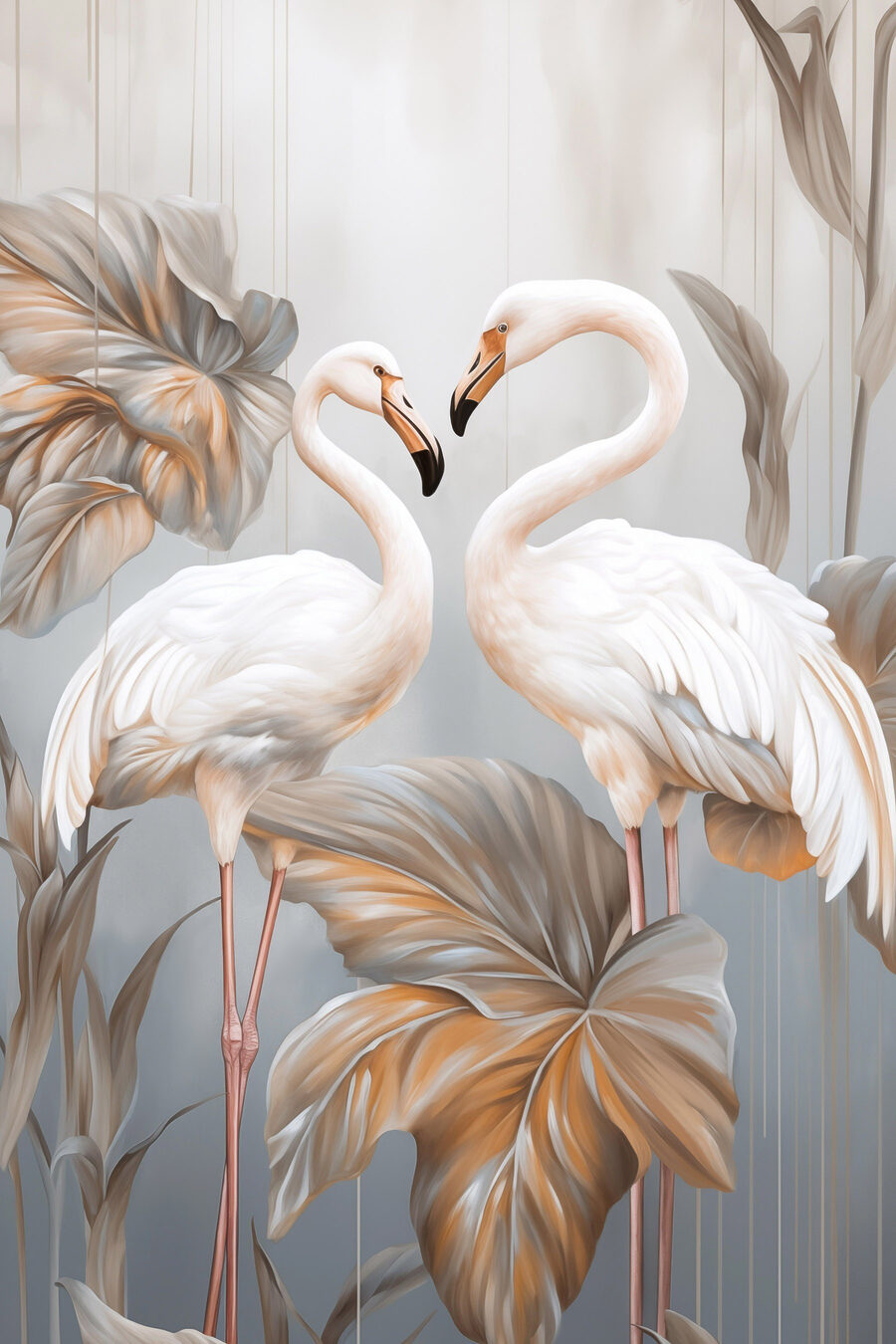 Flamencos blancos entre hojas — diseño completo