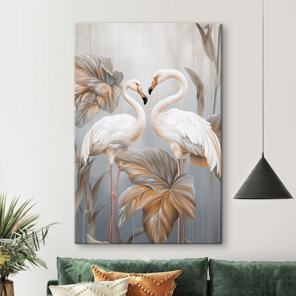 Flamencos blancos entre hojas — interior 2