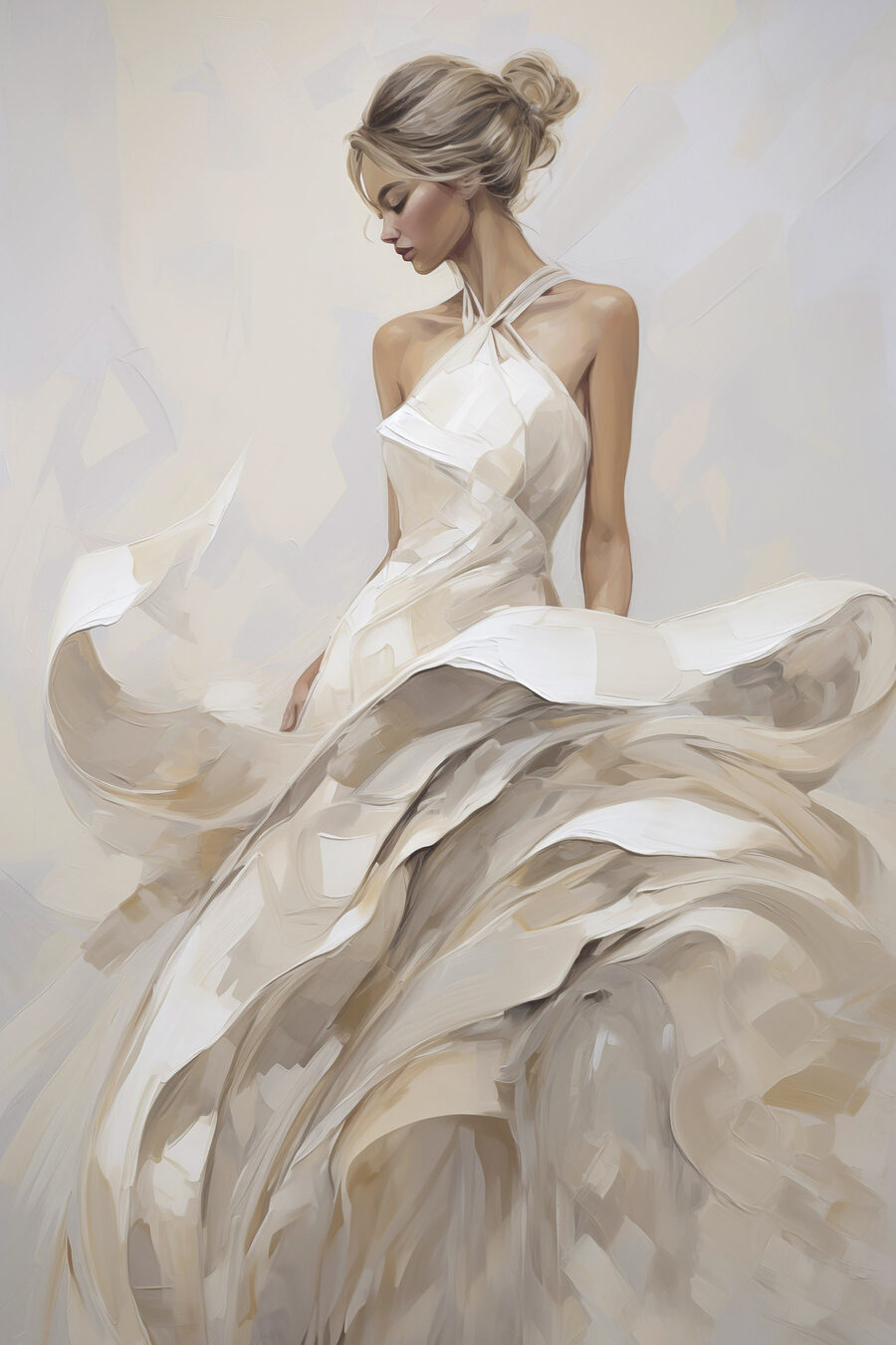 Mujer con vestido ondeante — diseño completo