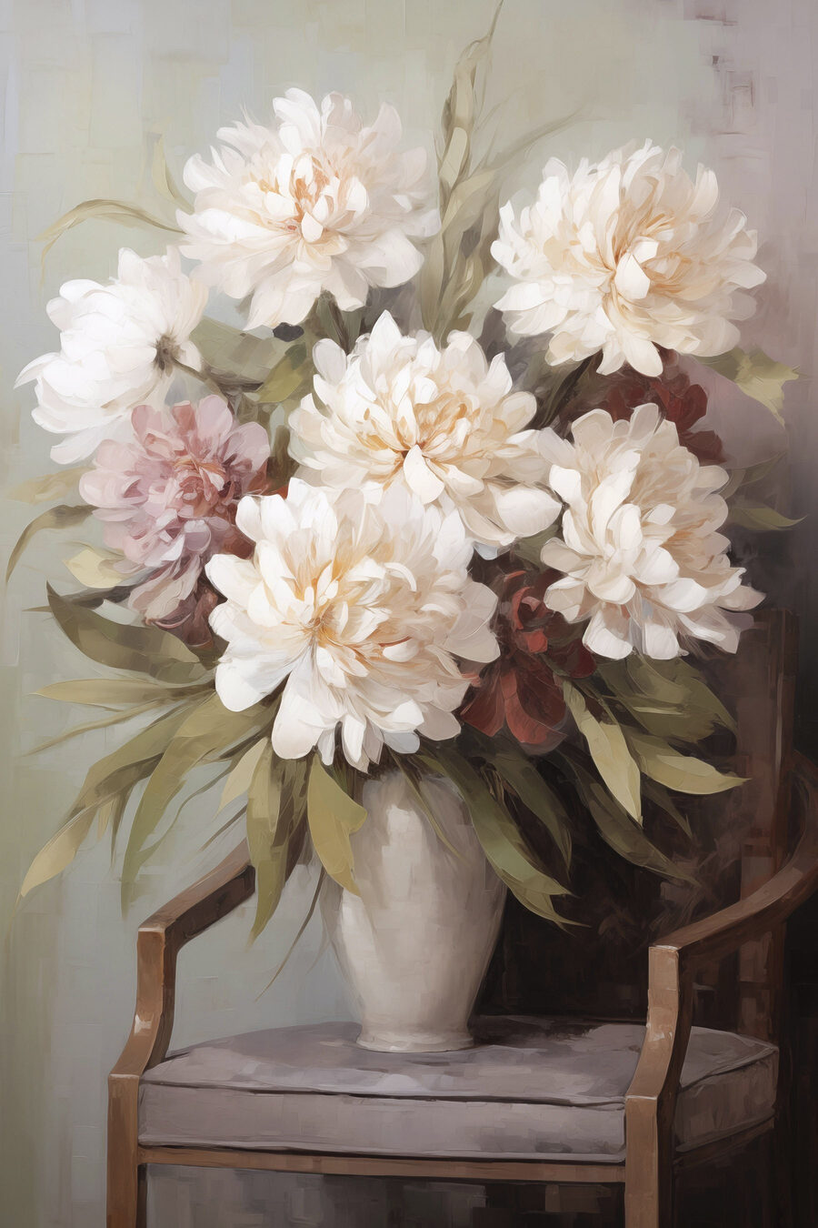 Flores blancas en butaca — diseño completo