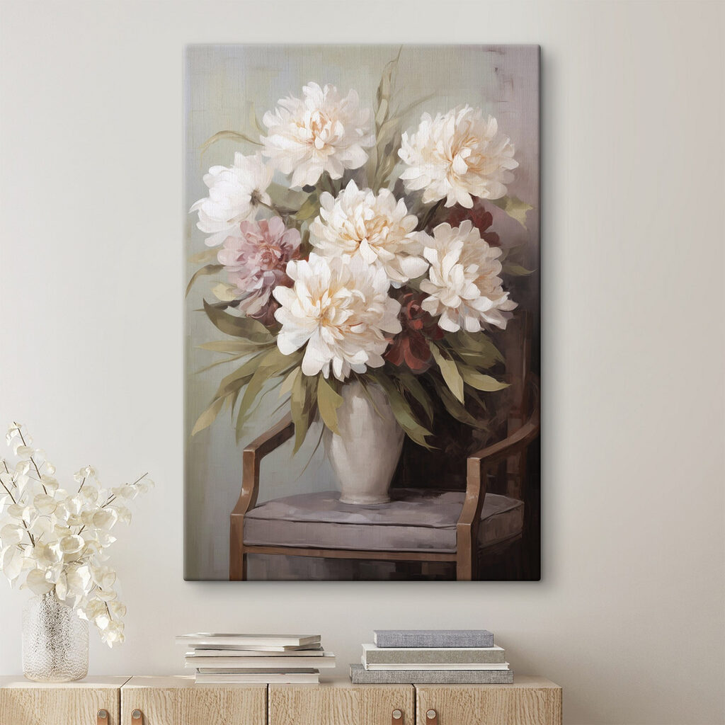 Flores blancas en butaca — interior 2