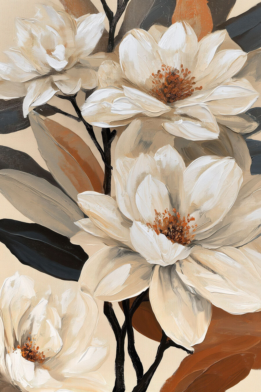 Flores blancas, ramas oscuras — diseño completo
