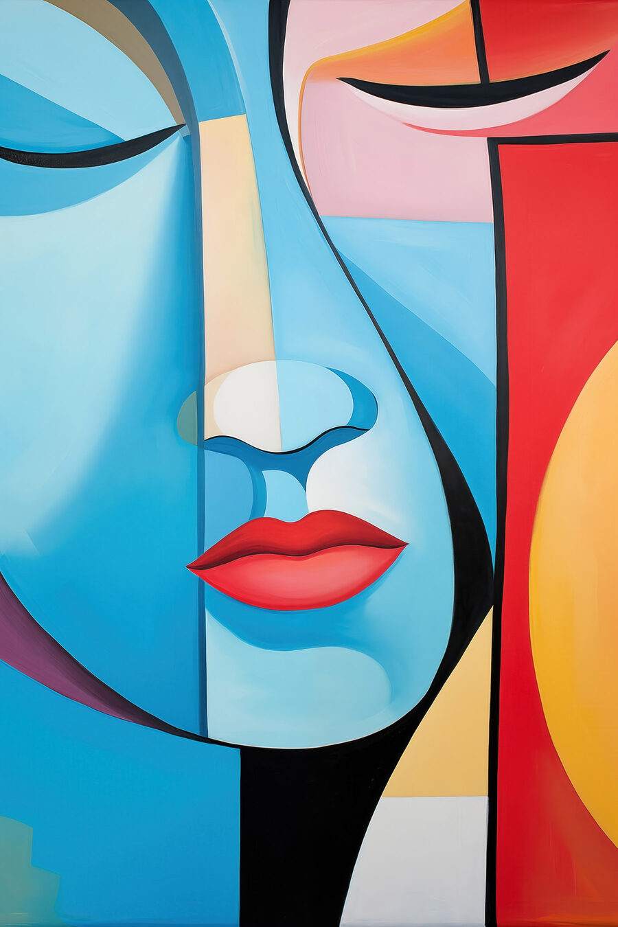 Rostro azul, labios rojos — diseño completo