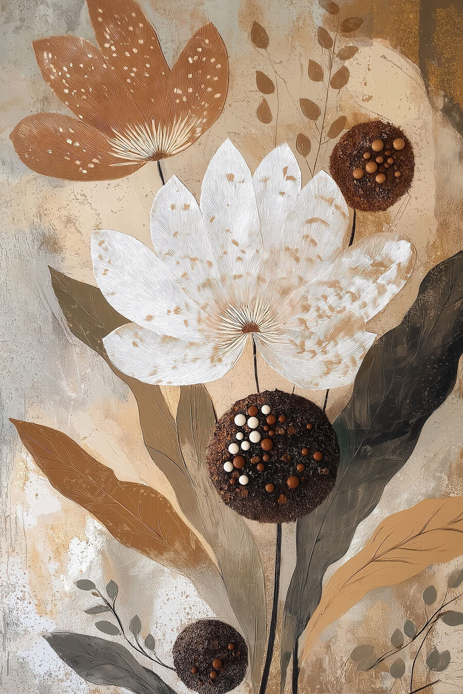 Flores con corazones punteados — diseño completo